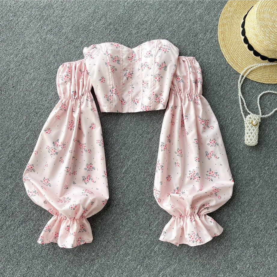 Y2k Strapless Floral Blouse