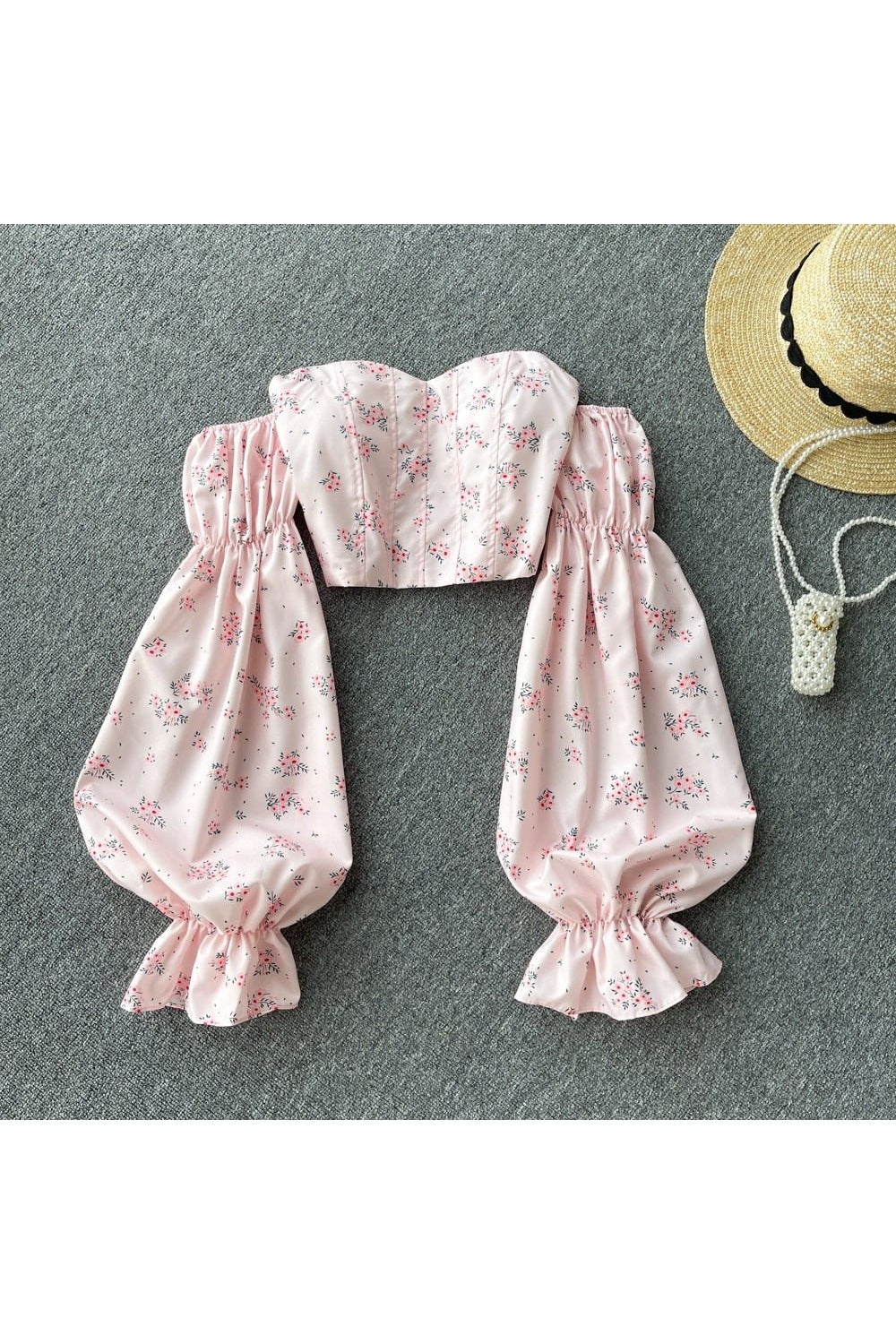 Y2k Strapless Floral Blouse