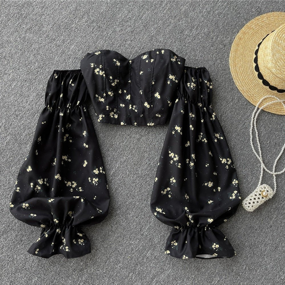 Y2k Strapless Floral Blouse