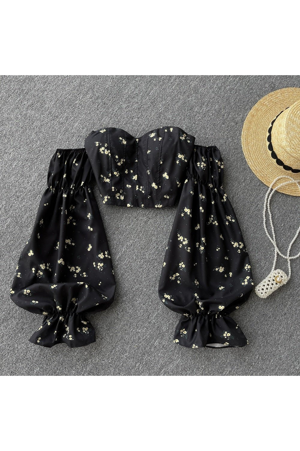 Y2k Strapless Floral Blouse