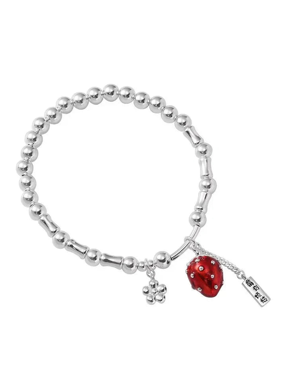 Y2k Strawberry Charm Silver Bracelet