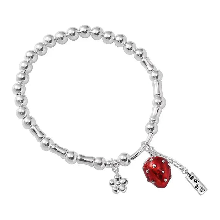 Y2k Strawberry Charm Silver Bracelet