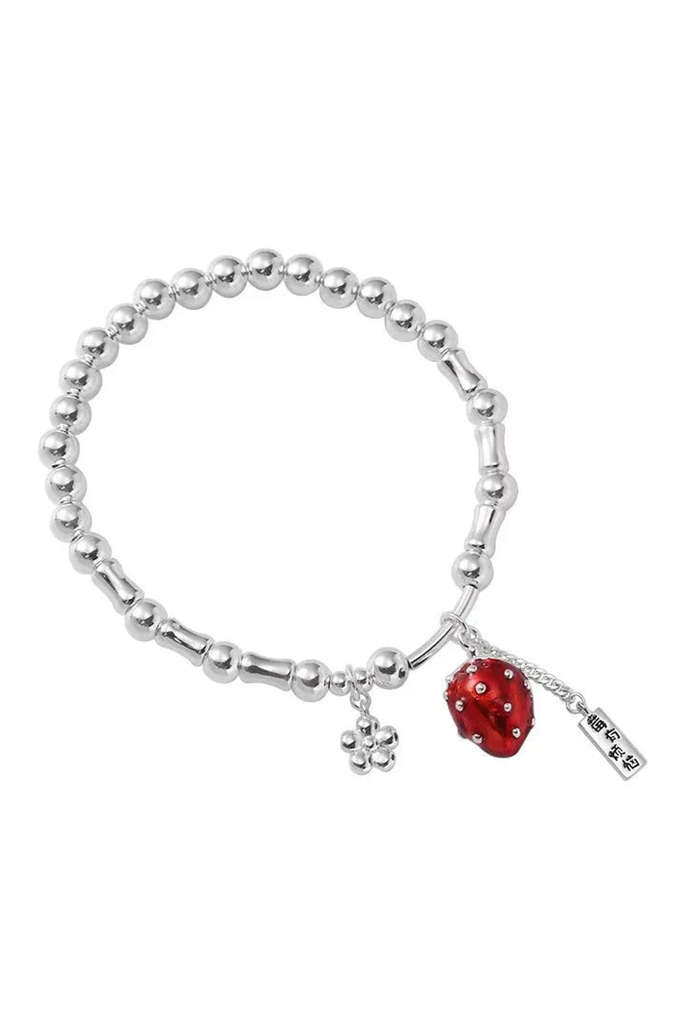 Y2k Strawberry Charm Silver Bracelet