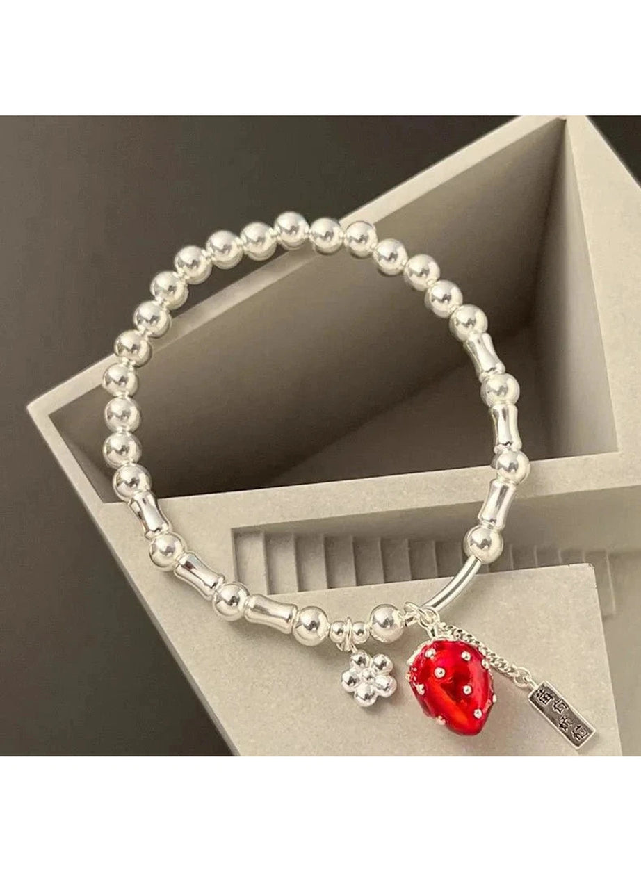 Y2k Strawberry Charm Silver Bracelet