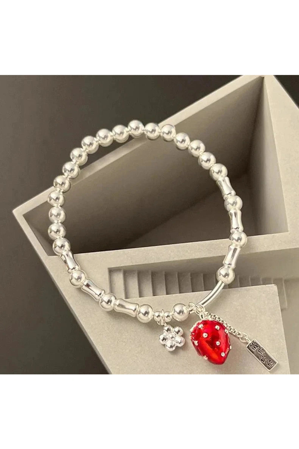 Y2k Strawberry Charm Silver Bracelet