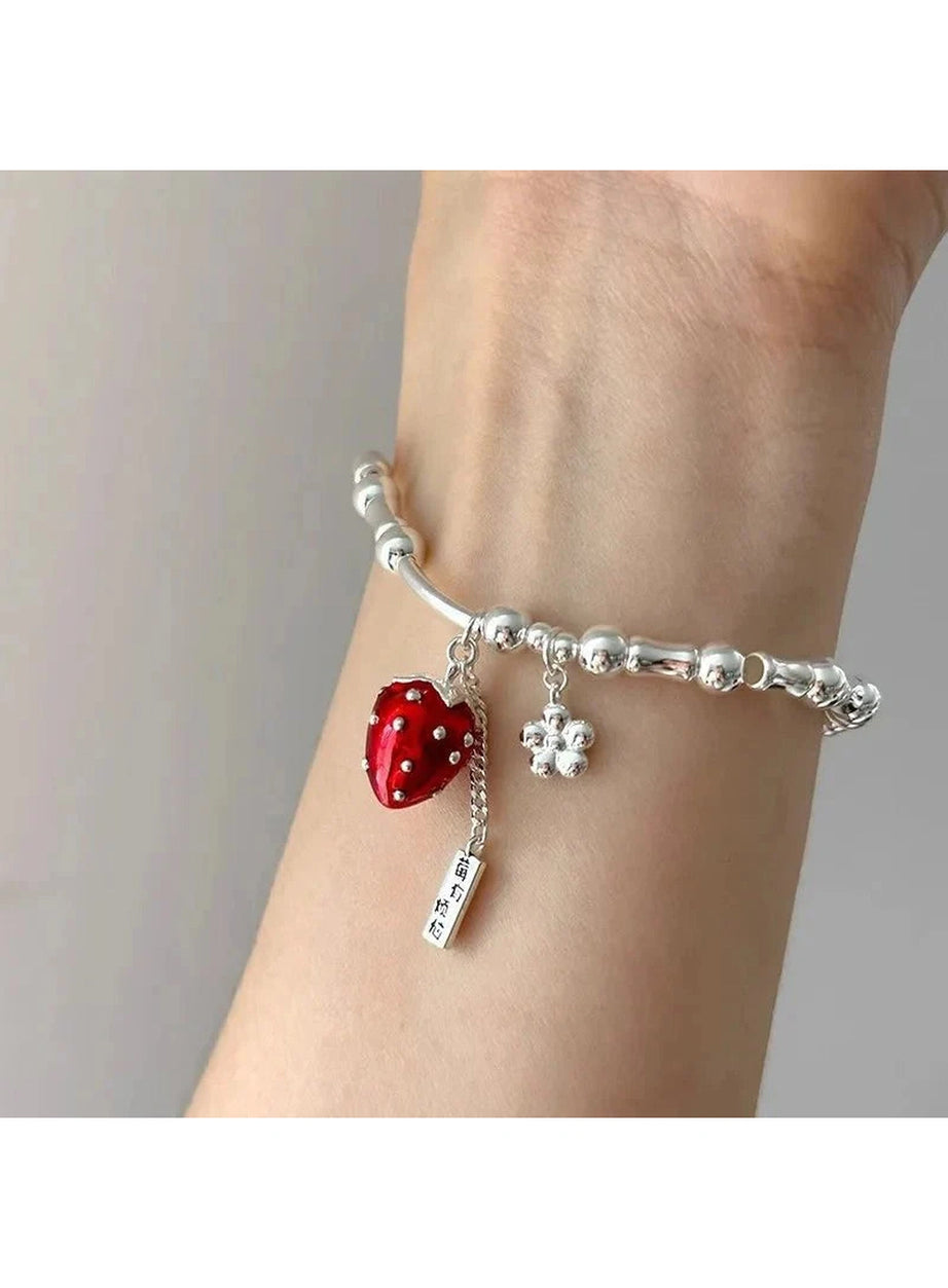 Y2k Strawberry Charm Silver Bracelet