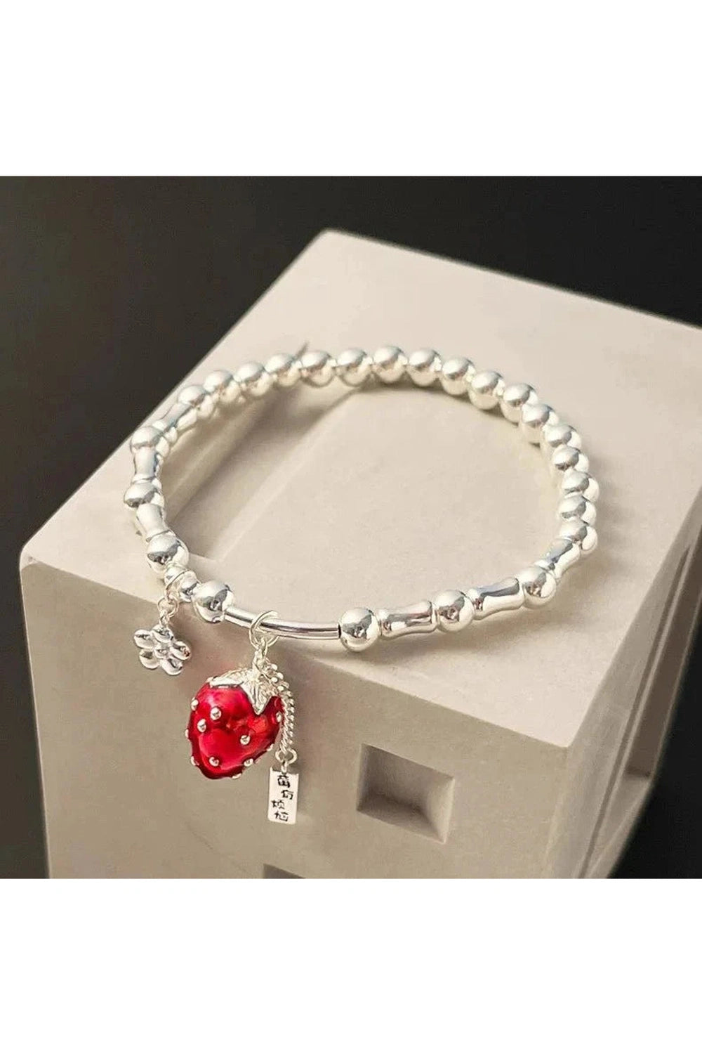 Y2k Strawberry Charm Silver Bracelet