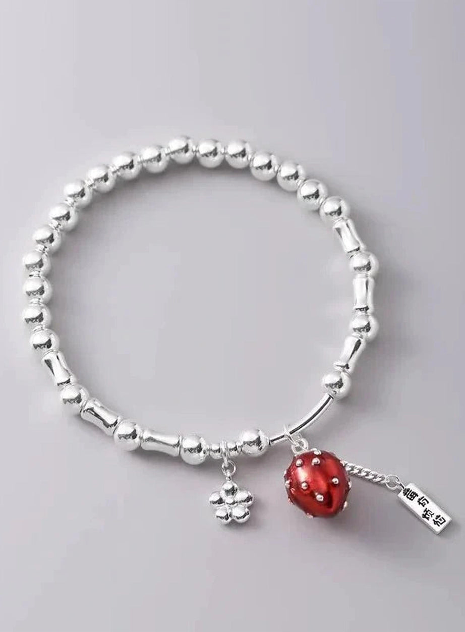 Y2k Strawberry Charm Silver Bracelet