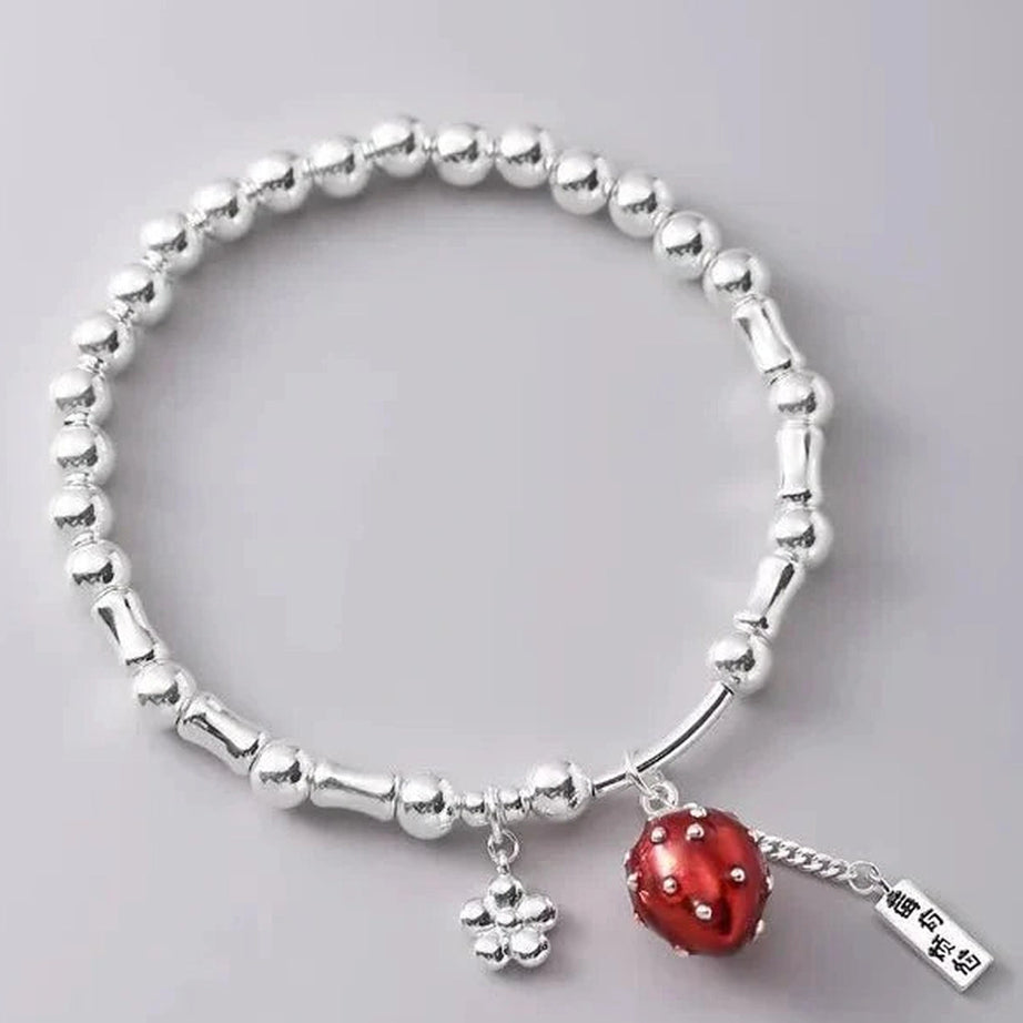 Y2k Strawberry Charm Silver Bracelet