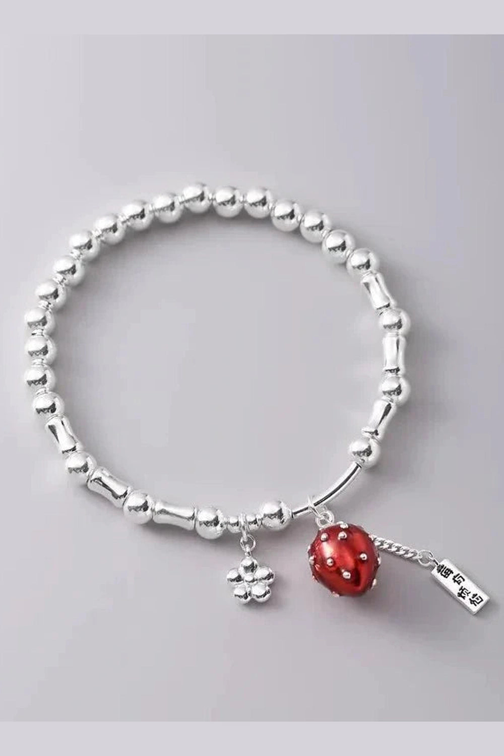Y2k Strawberry Charm Silver Bracelet