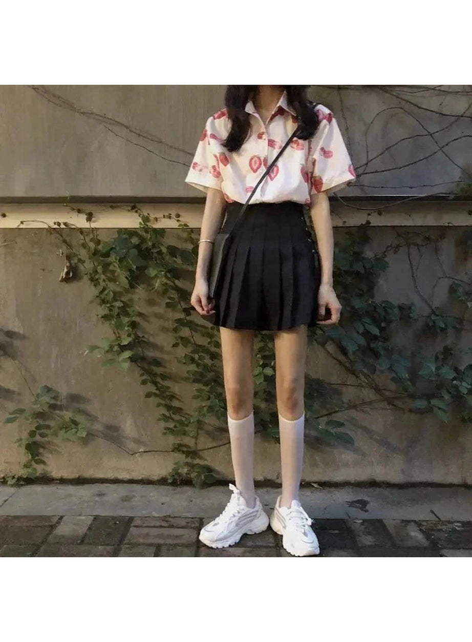 Y2k Strawberry Print Casual Shirt