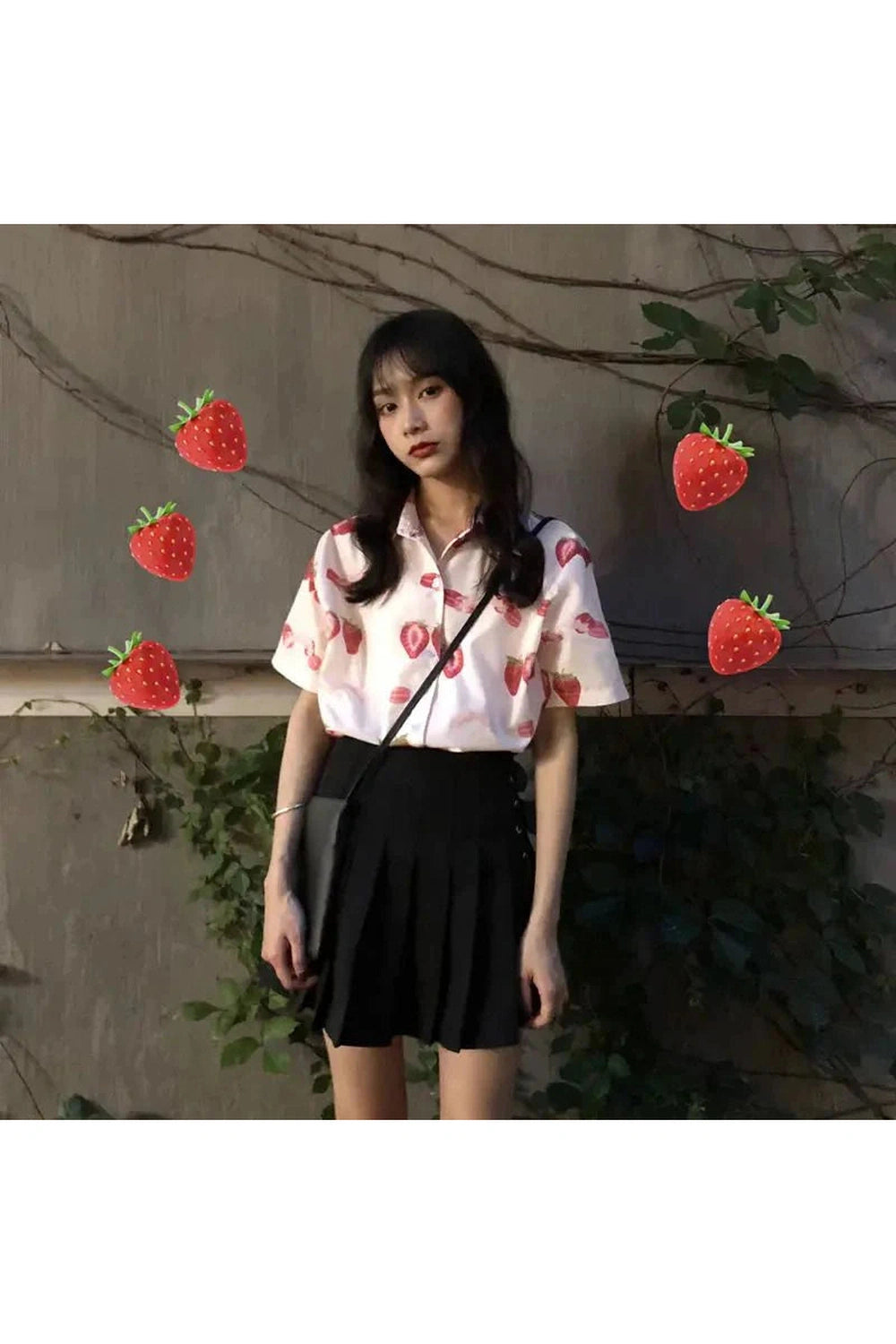 Y2k Strawberry Print Casual Shirt