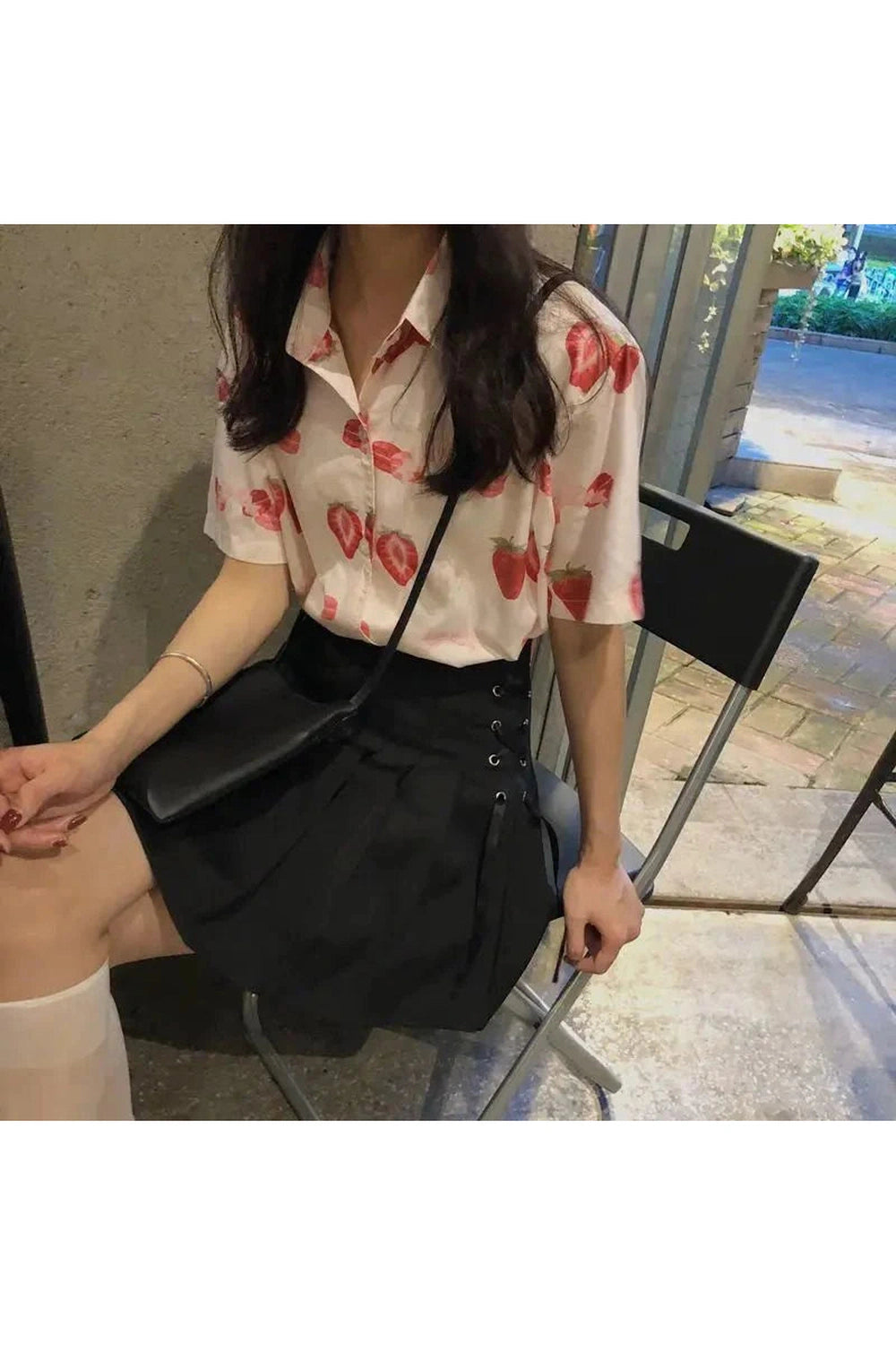 Y2k Strawberry Print Casual Shirt