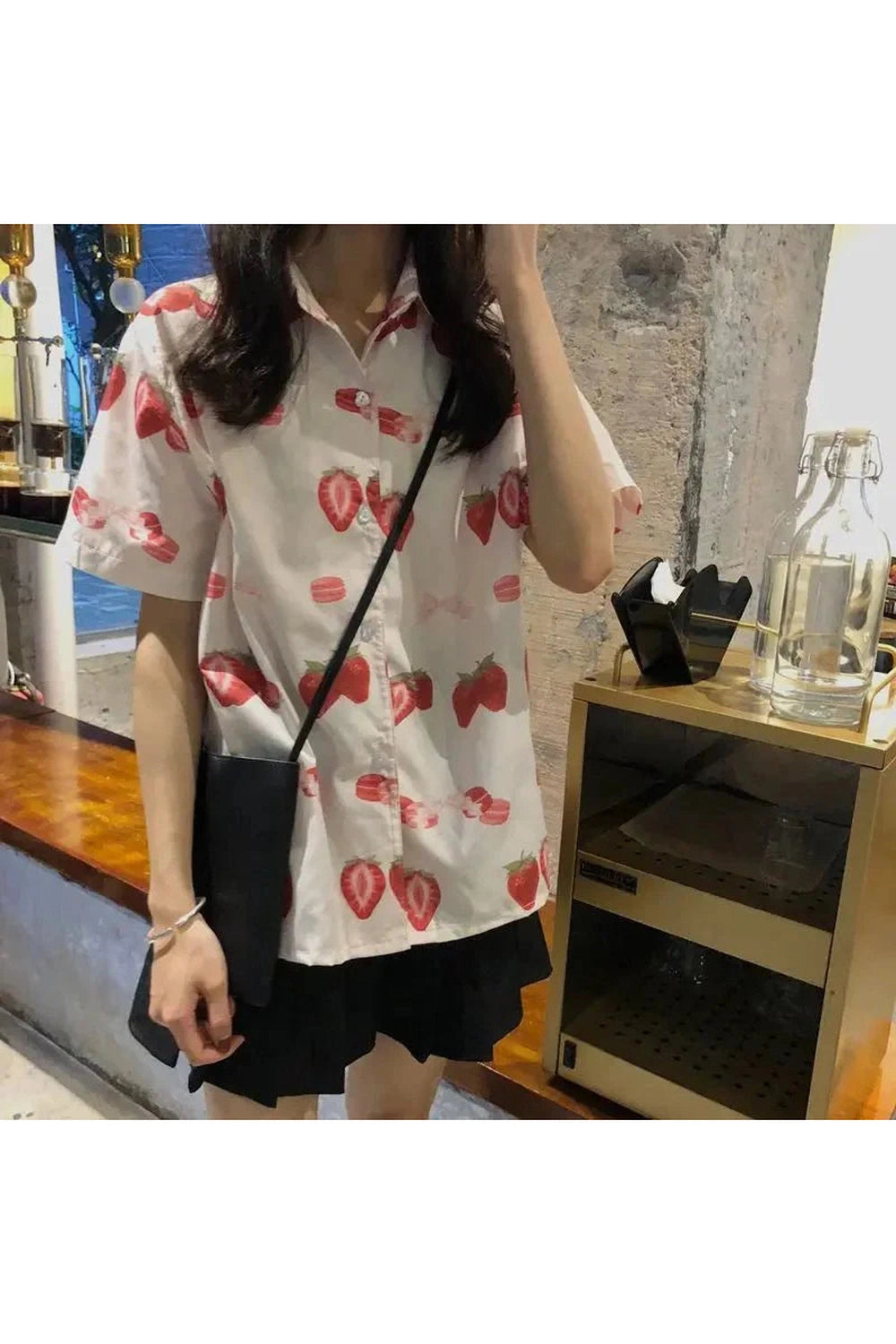 Y2k Strawberry Print Casual Shirt