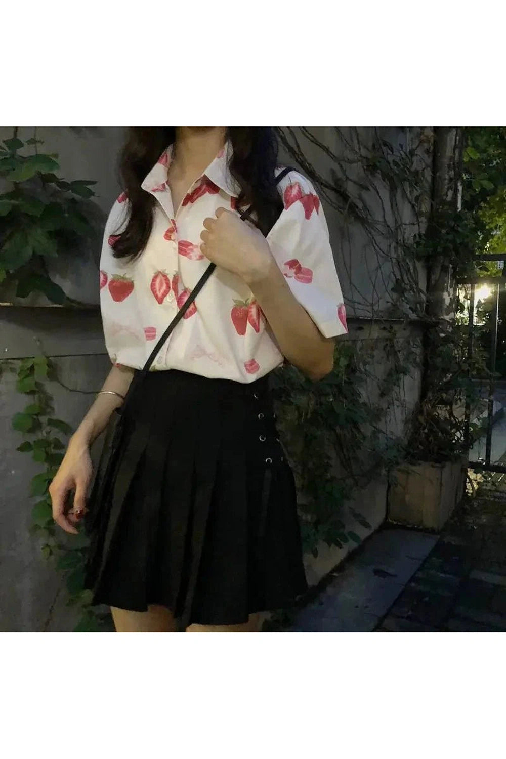 Y2k Strawberry Print Casual Shirt
