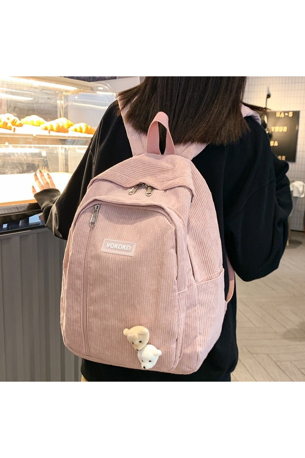 Y2k Stripe Corduroy School Backpack