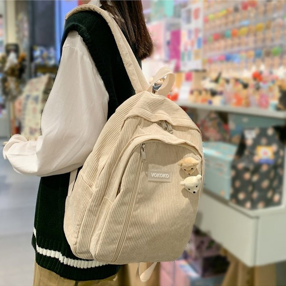 Y2k Stripe Corduroy School Backpack
