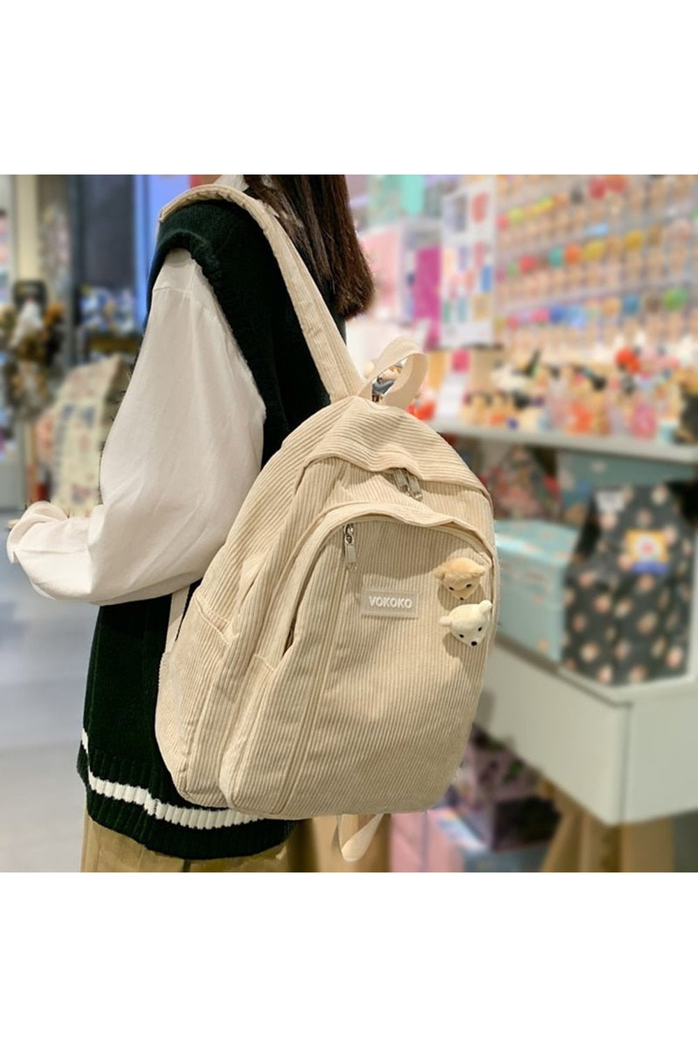 Y2k Stripe Corduroy School Backpack