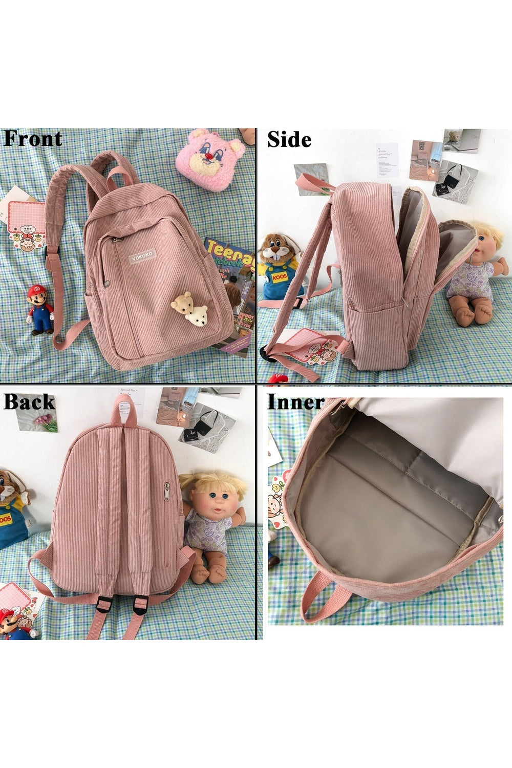 Y2k Stripe Corduroy School Backpack