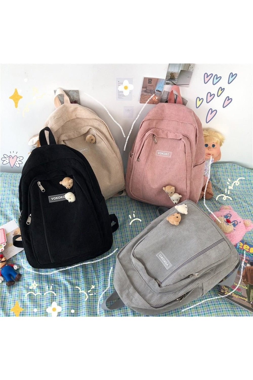 Y2k Stripe Corduroy School Backpack