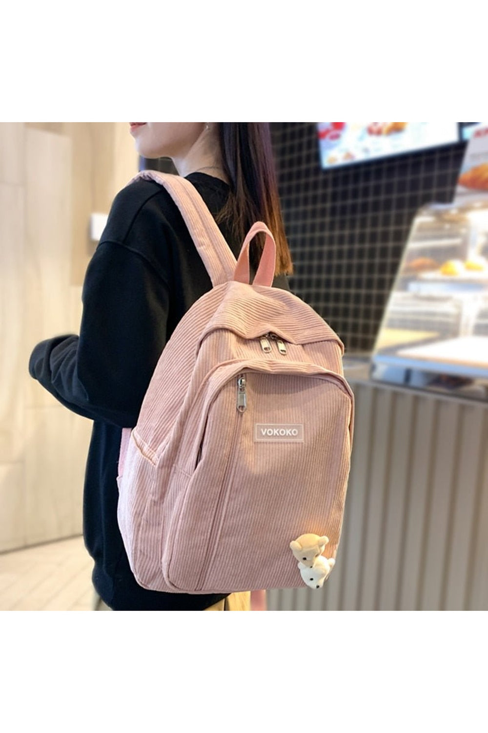 Y2k Stripe Corduroy School Backpack