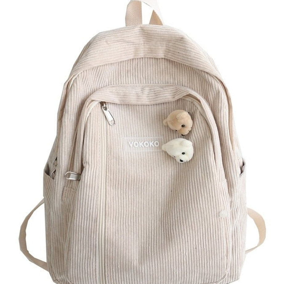 Y2k Stripe Corduroy School Backpack