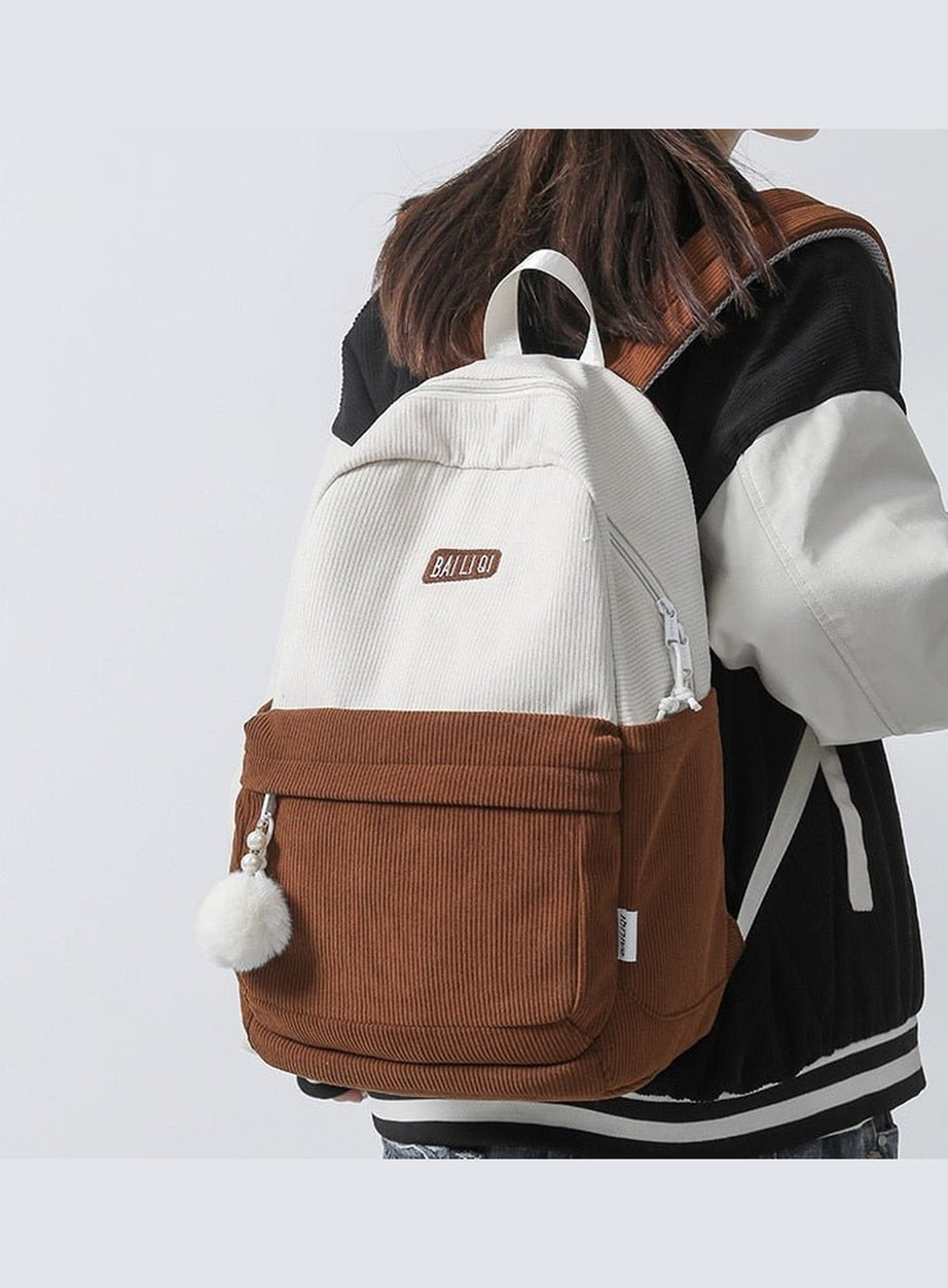 Y2k Striped Corduroy Student Backpack