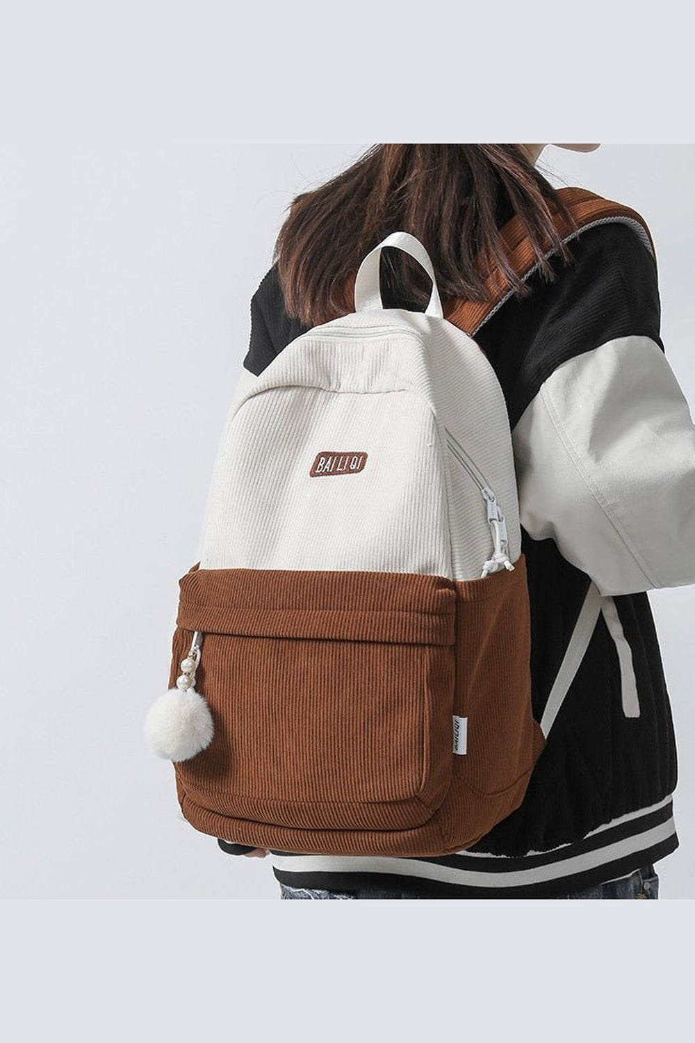 Y2k Striped Corduroy Student Backpack