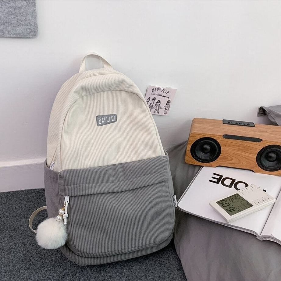 Y2k Striped Corduroy Student Backpack