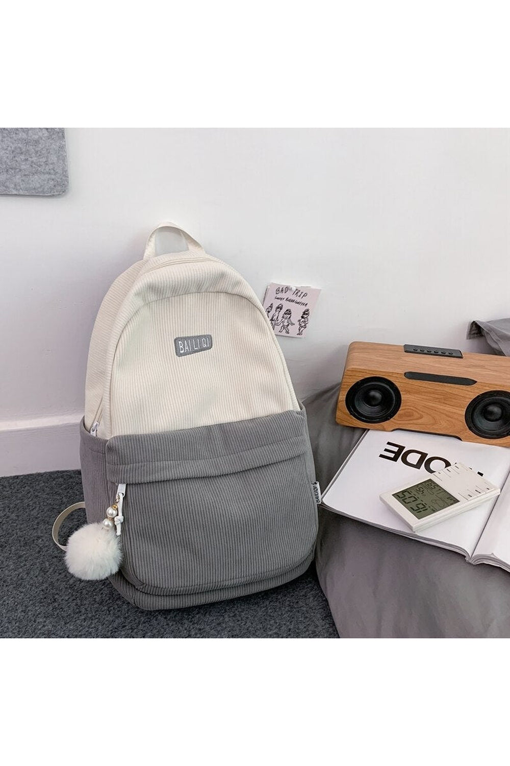 Y2k Striped Corduroy Student Backpack