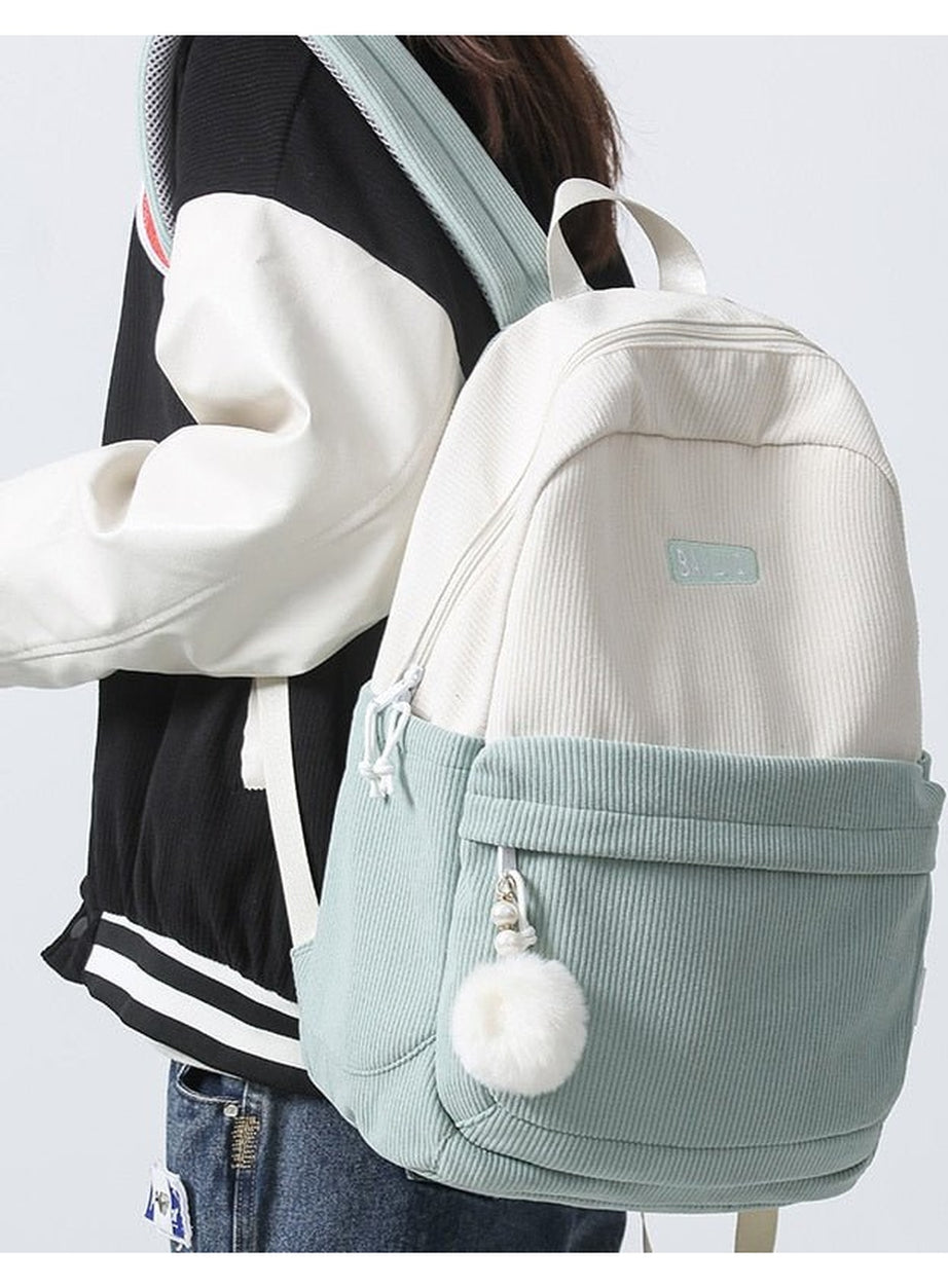 Y2k Striped Corduroy Student Backpack