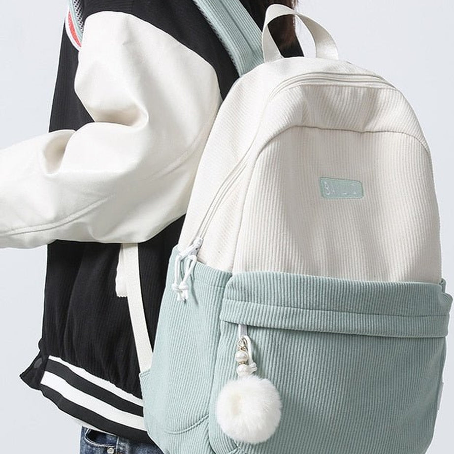 Y2k Striped Corduroy Student Backpack
