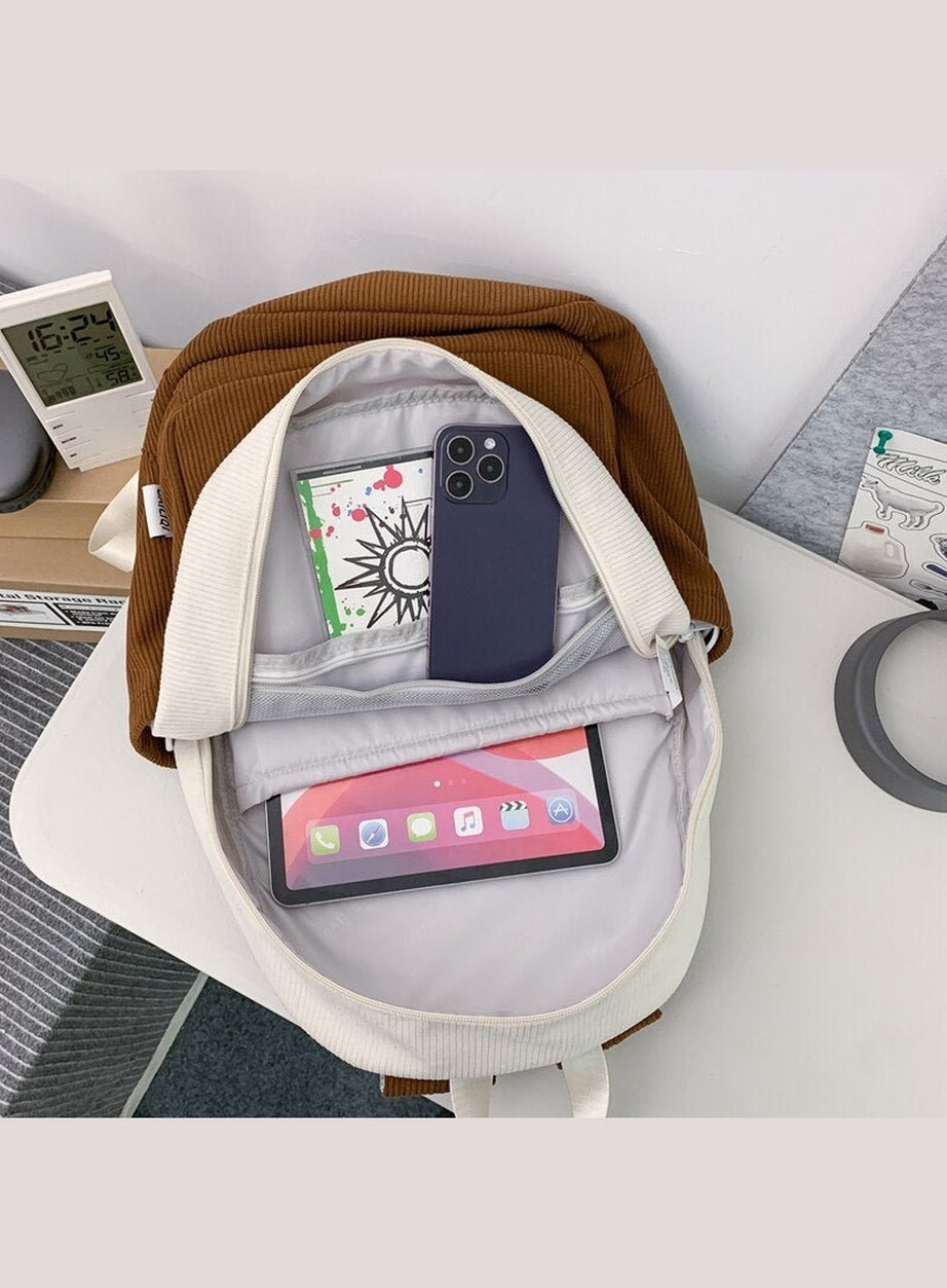 Y2k Striped Corduroy Student Backpack