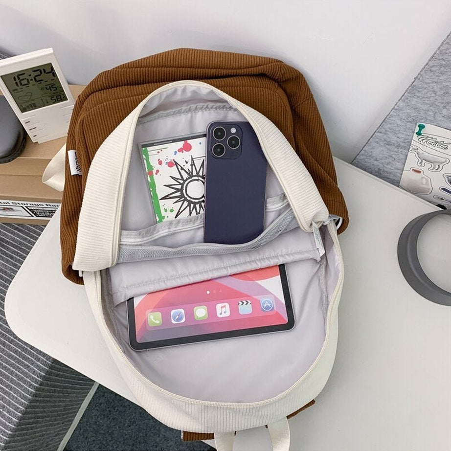 Y2k Striped Corduroy Student Backpack