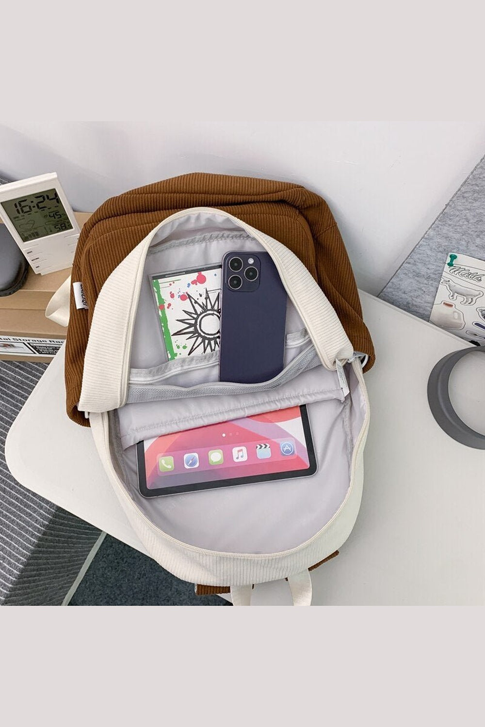 Y2k Striped Corduroy Student Backpack