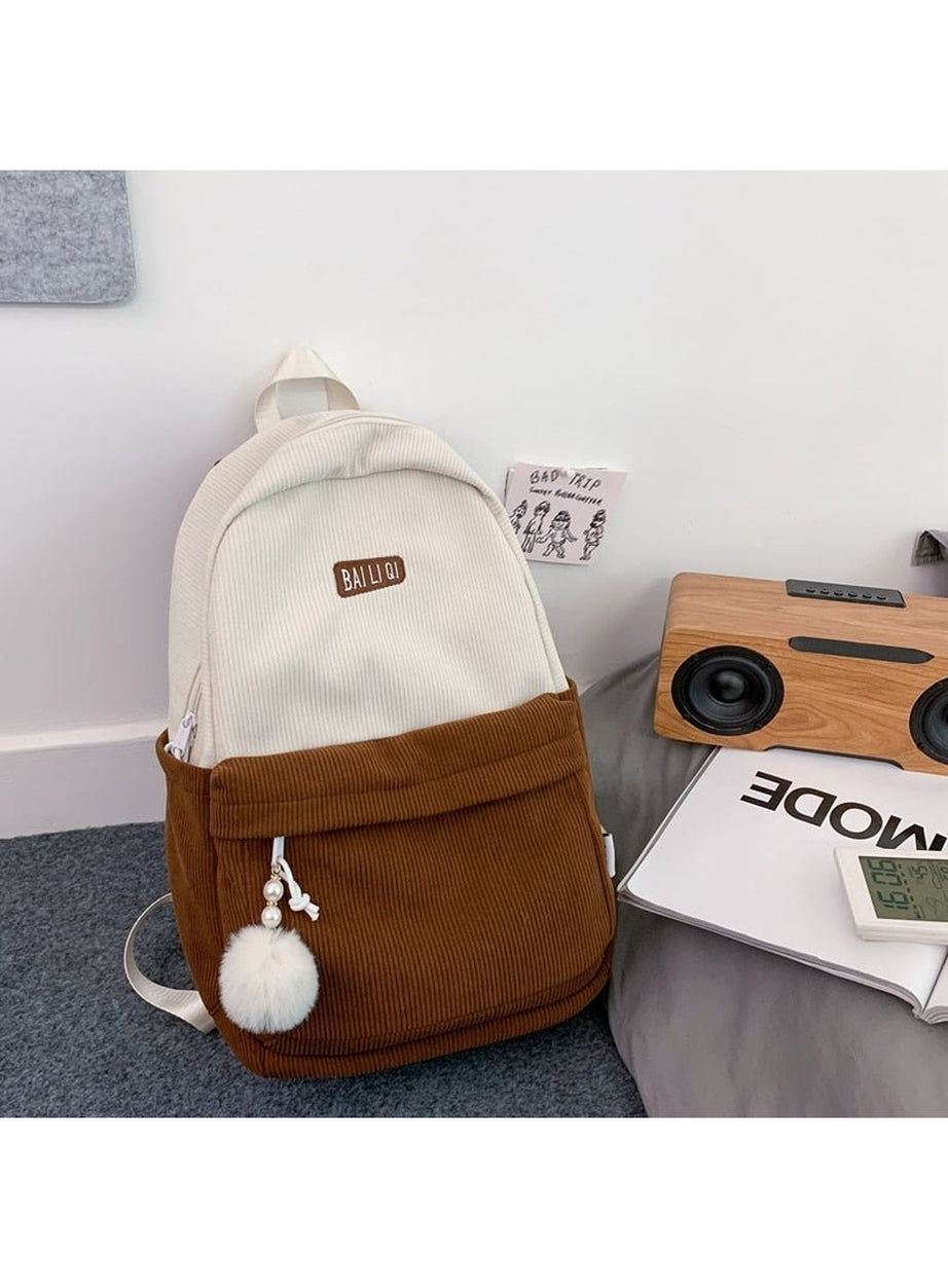 Y2k Striped Corduroy Student Backpack