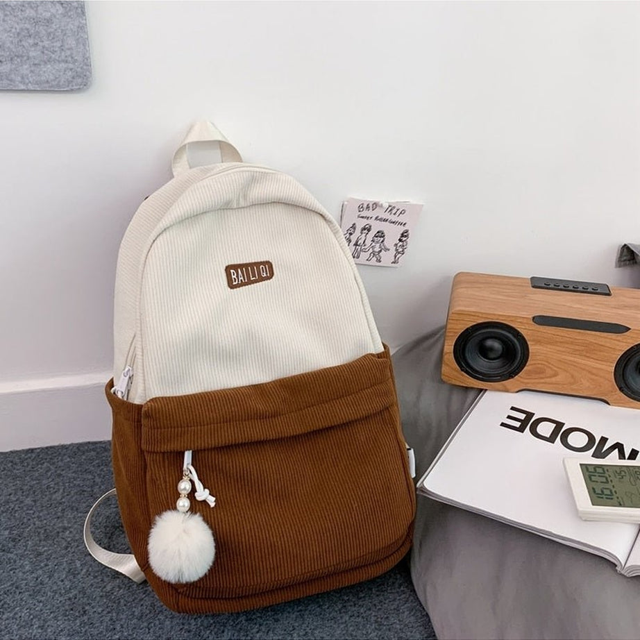 Y2k Striped Corduroy Student Backpack