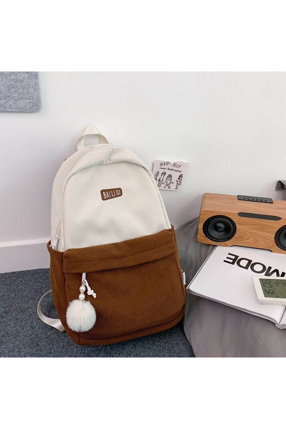 Y2k Striped Corduroy Student Backpack