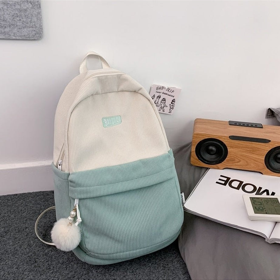 Y2k Striped Corduroy Student Backpack