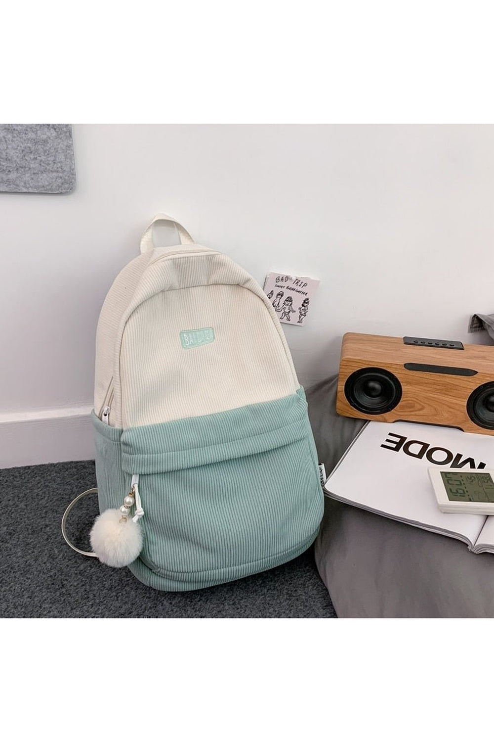Y2k Striped Corduroy Student Backpack