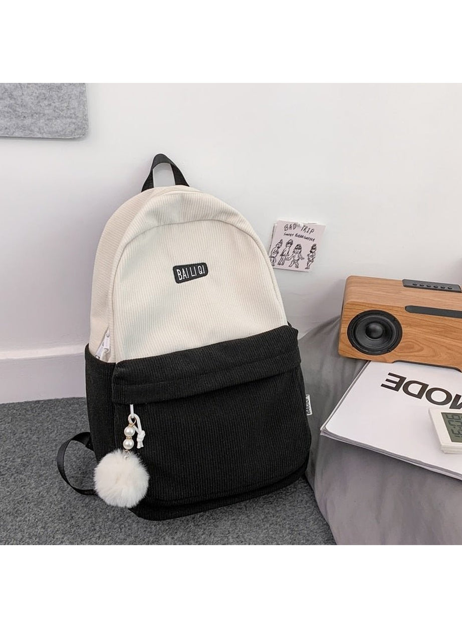 Y2k Striped Corduroy Student Backpack
