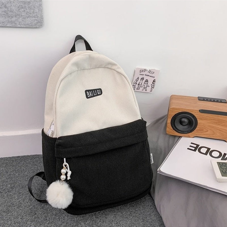 Y2k Striped Corduroy Student Backpack