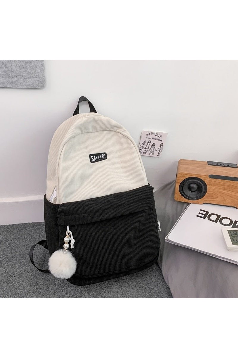 Y2k Striped Corduroy Student Backpack