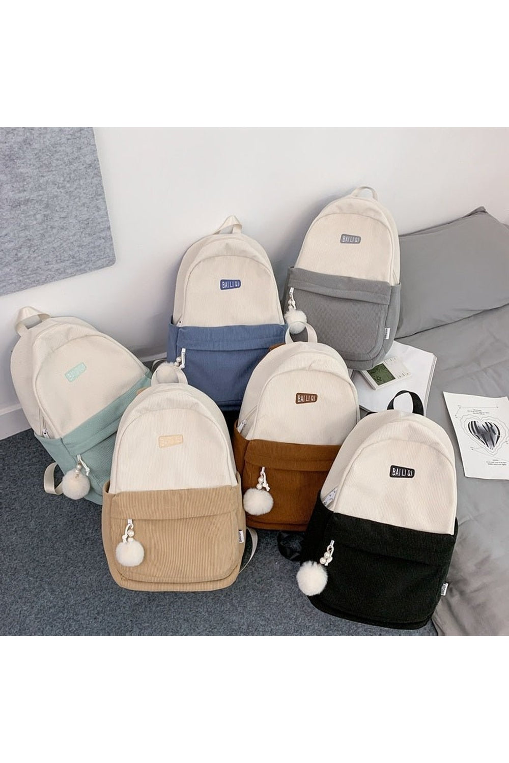 Y2k Striped Corduroy Student Backpack