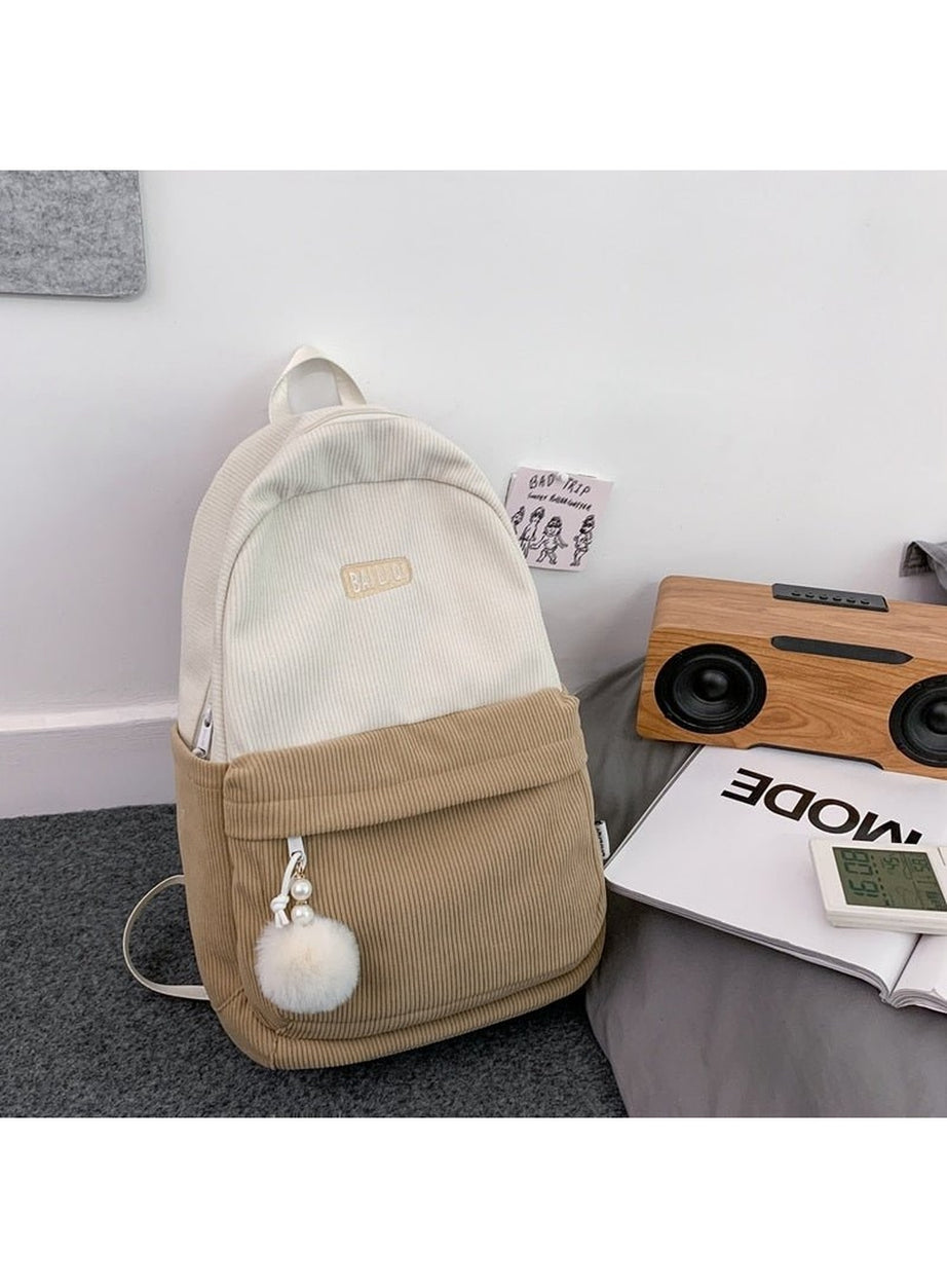 Y2k Striped Corduroy Student Backpack