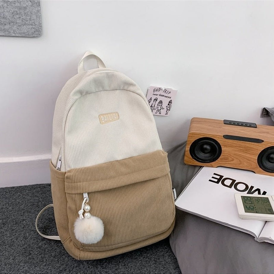 Y2k Striped Corduroy Student Backpack