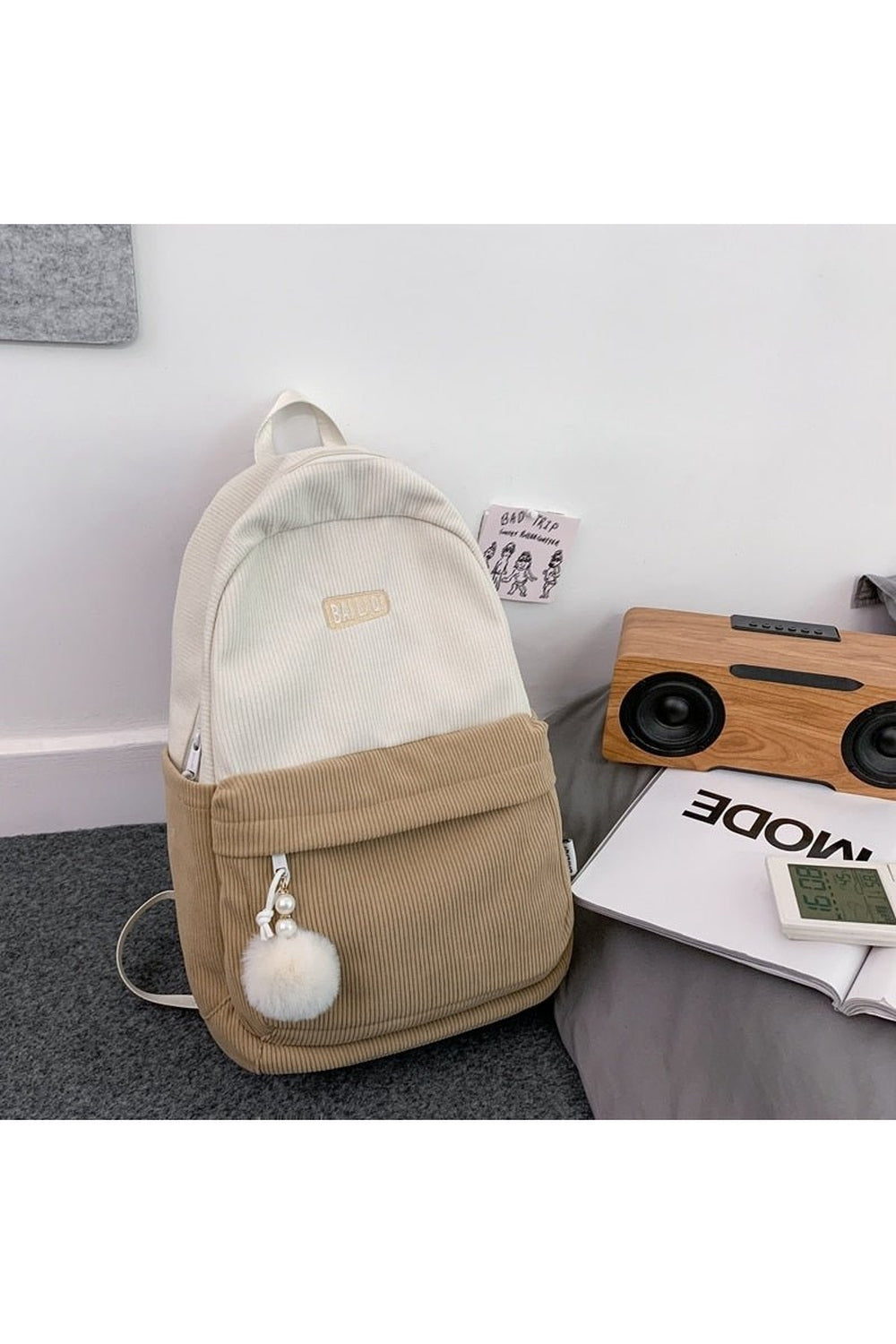 Y2k Striped Corduroy Student Backpack