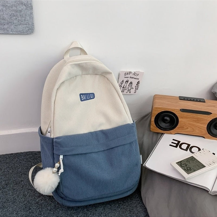 Y2k Striped Corduroy Student Backpack