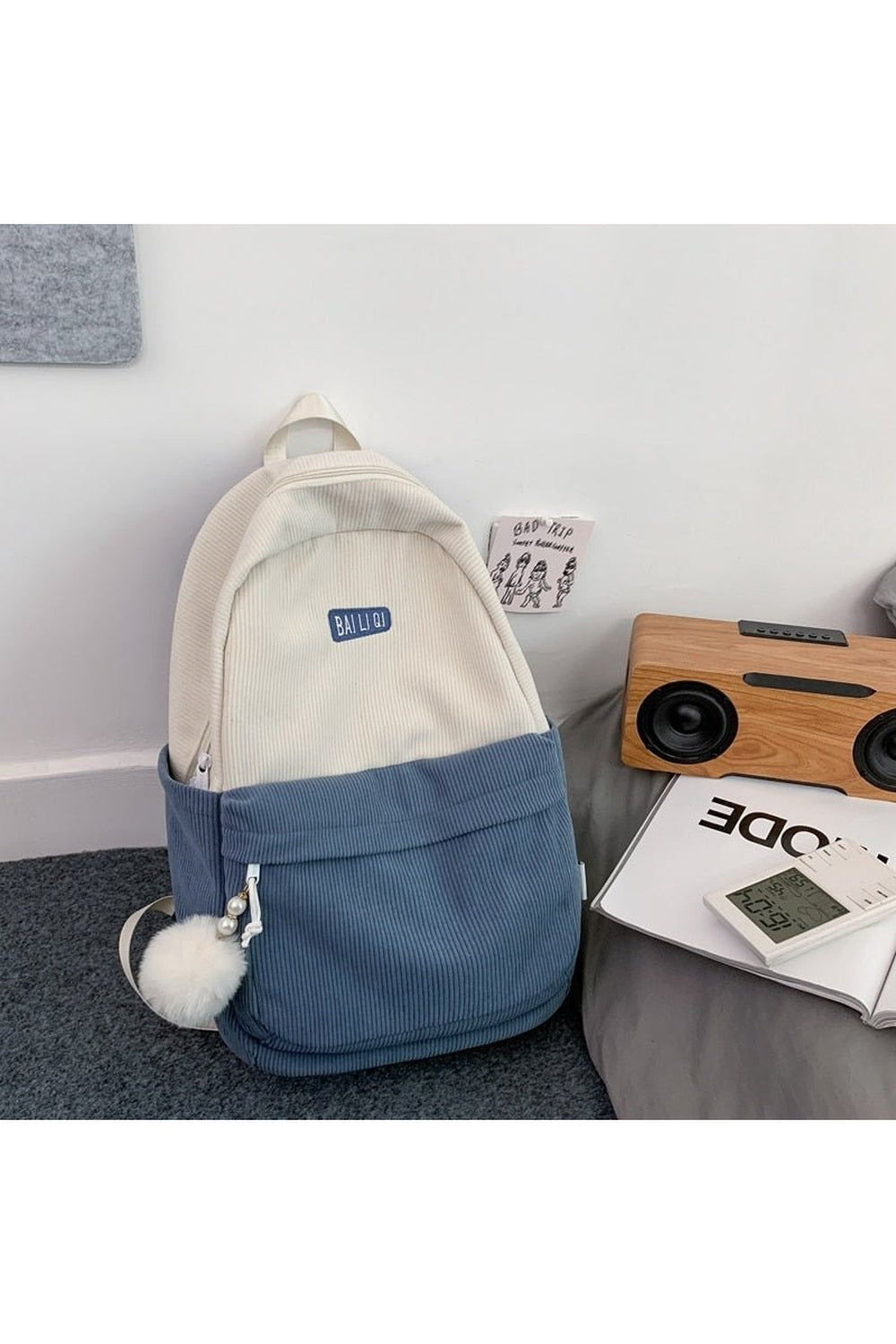 Y2k Striped Corduroy Student Backpack