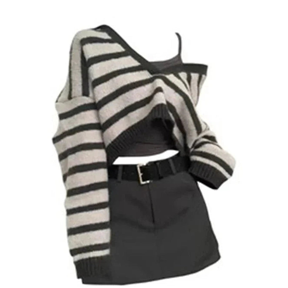 Y2k Striped Crop Top Set